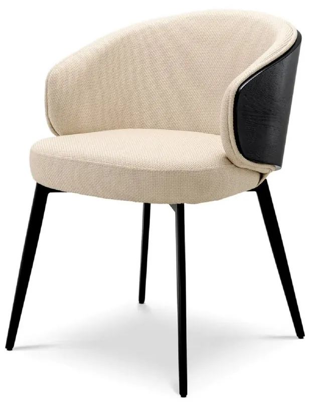 Saisonangebot Casa Padrino Luxus Esszimmer Stuhl Sandfarben / Schwarz 57 x 62 x H. 77 cm - Küchenstuhl mit Armlehnen - Esszimmer Möbel - Luxus Möbel - Luxus Qualität