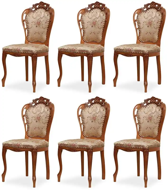 Expressversand Casa Padrino Luxus Barock Esszimmer Stuhl 6er Set mit elegantem Muster Gold / Mehrfarbig / Braun - Barockstil Küchen Stühle - Prunkvolle Luxus Esszimmer Möbel im Barockstil - Edel & Prunkvoll
