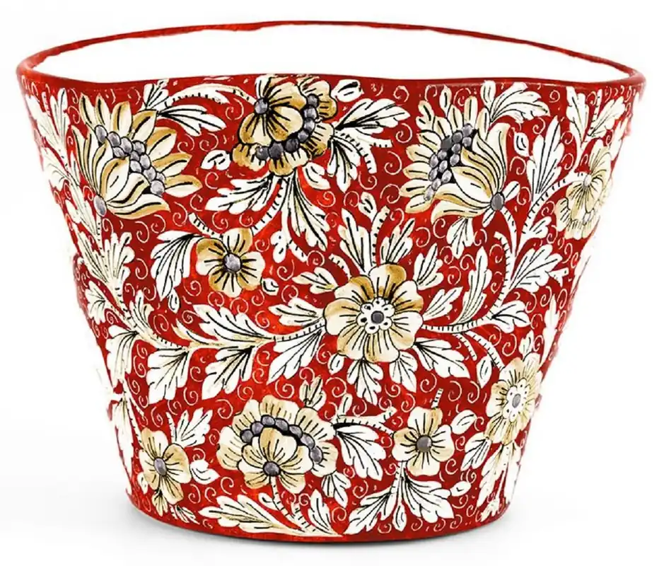 Günstig Casa Padrino Luxus Keramik Blumentopf Rot / Mehrfarbig Ø 27 x H. 20 cm - Runder handgefertigter & handbemalter Keramik Pflanzentopf - Luxus Qualität - Made in Italy