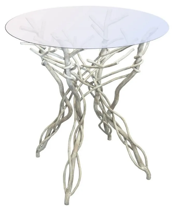 Wochenendangebot Casa Padrino Luxus Jugendstil Tisch Grau Ø 60 x H. 75 cm - Handgeschmiedeter Schmiedeeisen Gartentisch mit Glasplatte - Luxus Jugendstil Garten & Esszimmer Möbel
