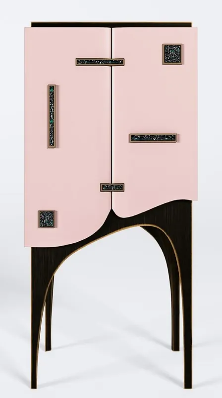 Casa Padrino Luxus Barschrank Rosa / Schwarz / Messing 48 x H. 134 cm - Massivholz Weinschrank mit 2 Türen - Bar Möbel - Hotel Möbel - Luxus Möbel Top-Angebot