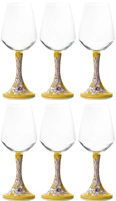 Casa Padrino Luxus Keramik Weinglas 6er Set Gelb / Mehrfarbig H. 23,5 cm - Handgefertigte & handbemalte Weingläser - Hotel & Restaurant Accessoires - Luxus Qualität - Made in Italy Letzte Chance