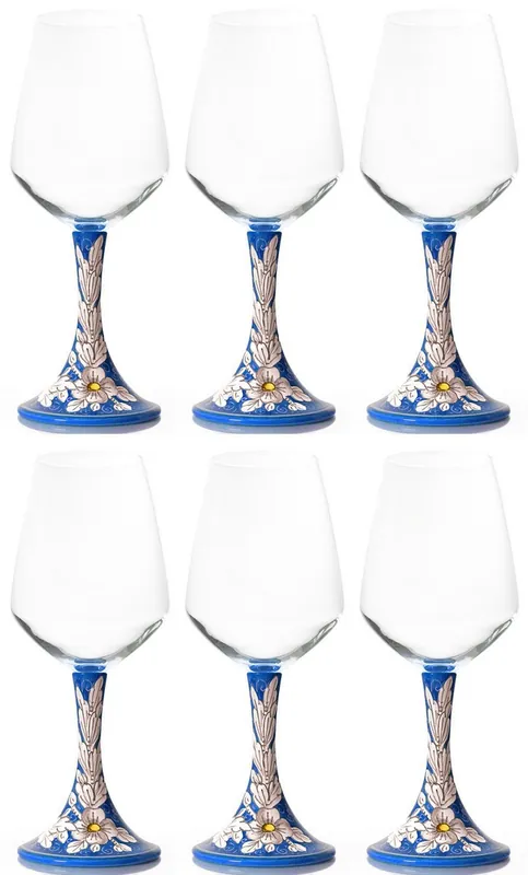 Rabatt Casa Padrino Luxus Keramik Weinglas 6er Set Blau / Mehrfarbig H. 23,5 cm - Handgefertigte & handbemalte Weingläser - Hotel & Restaurant Accessoires - Luxus Qualität - Made in Italy