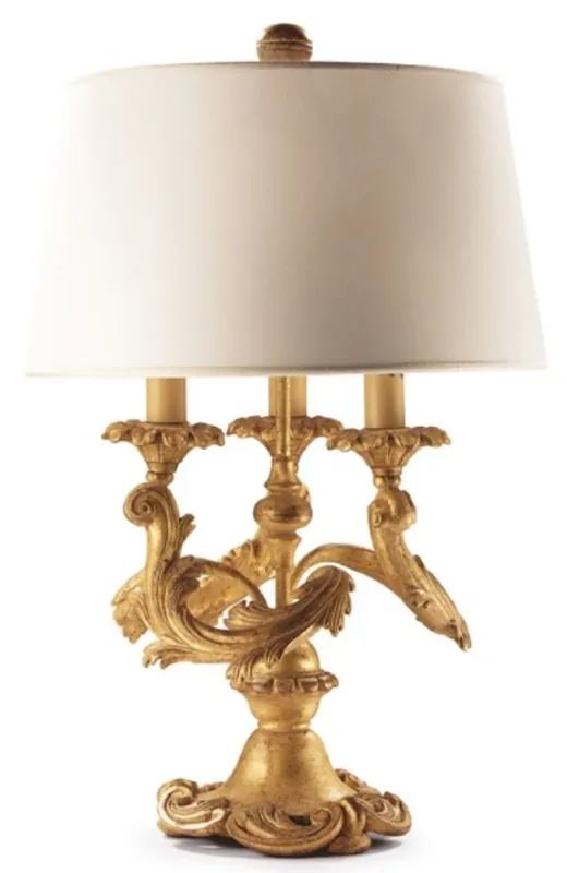 Casa Padrino Luxus Barock Tischleuchte Antik Gold / Creme Ø 25 x H. 56 cm - Prunkvolle Barockstil Schreibtischleuchte mit Lampenschirm - Luxus Qualität - Made in Italy Markenware