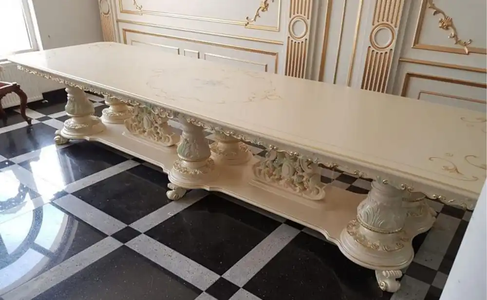 Nur Für Kurze Zeit Casa Padrino Luxus Barock Esstisch Elfenbein / Mehrfarbig / Gold - Großer Massivholz Esszimmertisch im Barockstil - Barock Esszimmer & Hotel Möbel - Luxus Qualität - Made in Italy