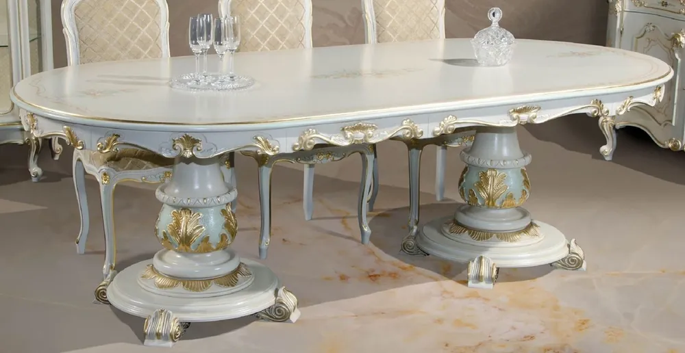 Casa Padrino Luxus Barock Esstisch Weiß / Creme / Mehrfarbig / Gold 700 cm - Riesiger Massivholz Esszimmertisch im Barockstil - Barock Esszimmer & Hotel Möbel - Luxus Qualität - Made in Italy Sofort Bestellen