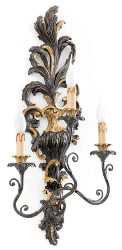 Casa Padrino Luxus Barock Wandleuchte Antik Schwarz / Antik Gold 37 x 18 x H. 78 cm - Prunkvolle Wandlampe im Barockstil - Barock Leuchten - Luxus Qualität - Made in Italy Expressversand