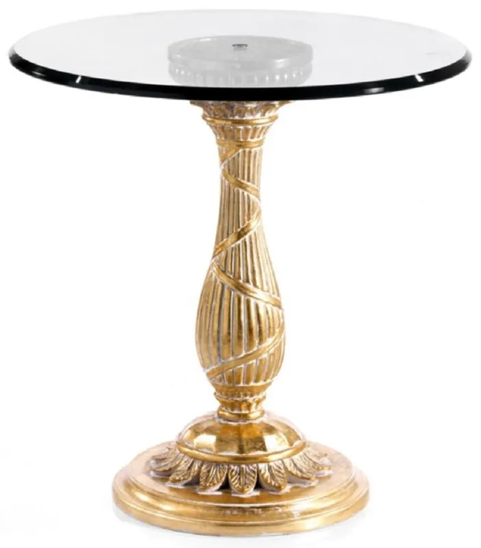 Casa Padrino Luxus Barock Beistelltisch Antik Gold - Prunkvoller Massivholz Tisch mit Glasplatte - Luxus Möbel im Barockstil - Barock Möbel - Luxus Qualität - Made in Italy Markenware
