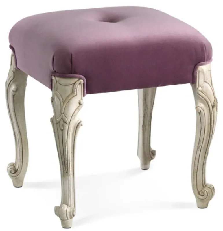 Casa Padrino Luxus Barock Hocker Lila / Antik Cremeweiß - Handgefertigter Barockstil Sitzhocker - Barock Fußhocker - Barock Möbel - Edel & Prunkvoll - Luxus Qualität - Made in Italy Nur Heute