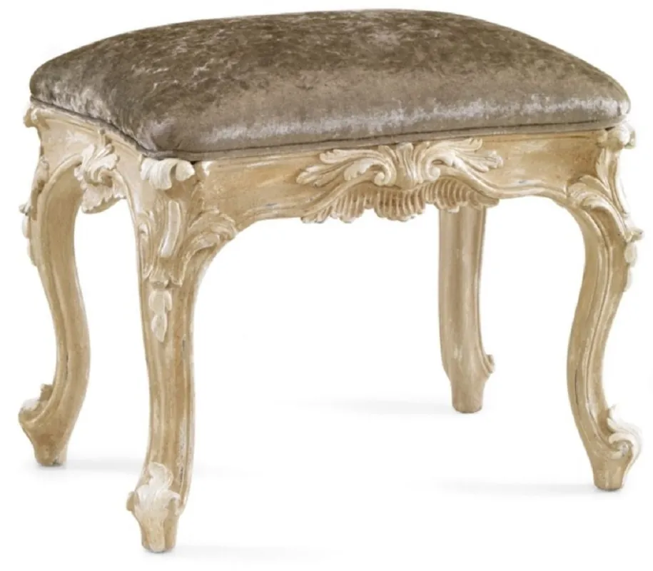 Casa Padrino Luxus Barock Hocker Grau / Antik Beige - Handgefertigter Barockstil Sitzhocker - Barock Fußhocker - Barock Möbel - Edel & Prunkvoll - Luxus Qualität - Made in Italy Solange Der Vorrat Reicht