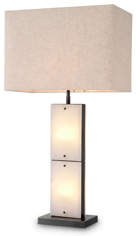 Mega-Angebot Casa Padrino Luxus Tischleuchte Alabaster / Bronze / Beige 50 x 29 x H. 95 cm - Schreibtischleuchte mit rechteckigem Lampenschirm - Luxus Tischleuchten - Luxus Schreibtischleuchten