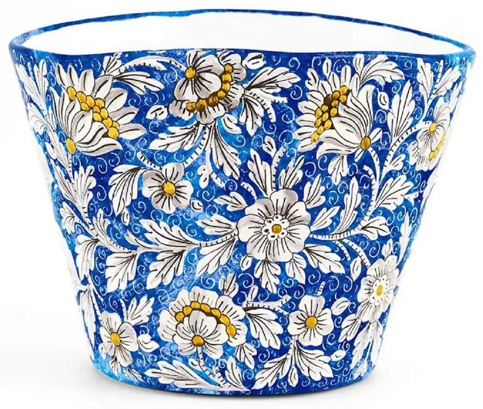 Casa Padrino Luxus Keramik Blumentopf Blau / Mehrfarbig Ø 27 x H. 20 cm - Runder handgefertigter & handbemalter Keramik Pflanzentopf - Luxus Qualität - Made in Italy Abverkauf