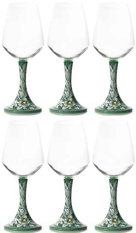 Casa Padrino Luxus Keramik Weinglas 6er Set Grün / Mehrfarbig H. 23,5 cm - Handgefertigte & handbemalte Weingläser - Hotel & Restaurant Accessoires - Luxus Qualität - Made in Italy Finale Aktion