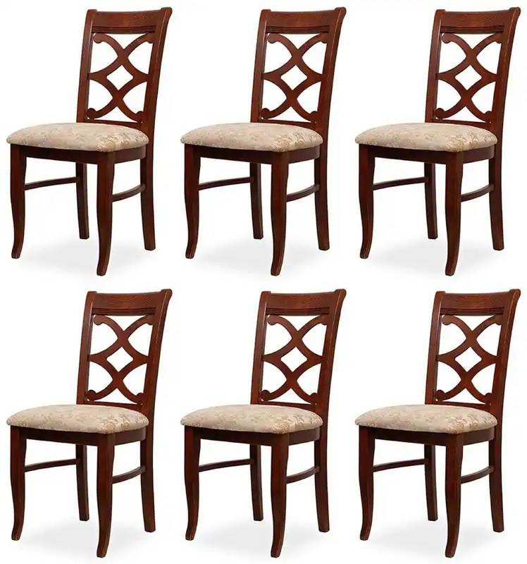 Casa Padrino Biedermeier Esszimmer Stuhl 6er Set Beige / Dunkelbraun 49 x 56 x H. 92 cm - Massivholz Küchen Stühle - Massivholz Esszimmer Möbel - Biedermeier Esszimmer Möbel Neue Kollektion