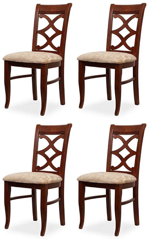 Casa Padrino Biedermeier Esszimmer Stuhl 4er Set Beige / Dunkelbraun 49 x 56 x H. 92 cm - Massivholz Küchen Stühle - Massivholz Esszimmer Möbel - Biedermeier Esszimmer Möbel Angebot