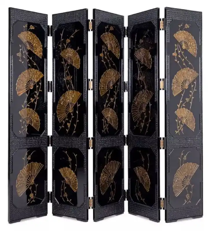 Billig Casa Padrino Luxus Raumteiler Schwarz / Gold 220 x 3 x H. 182 cm - Faltbarer Massivholz Paravent im chinesischen Stil - Schlafzimmer Möbel - Hotel Möbel - Luxus Möbel