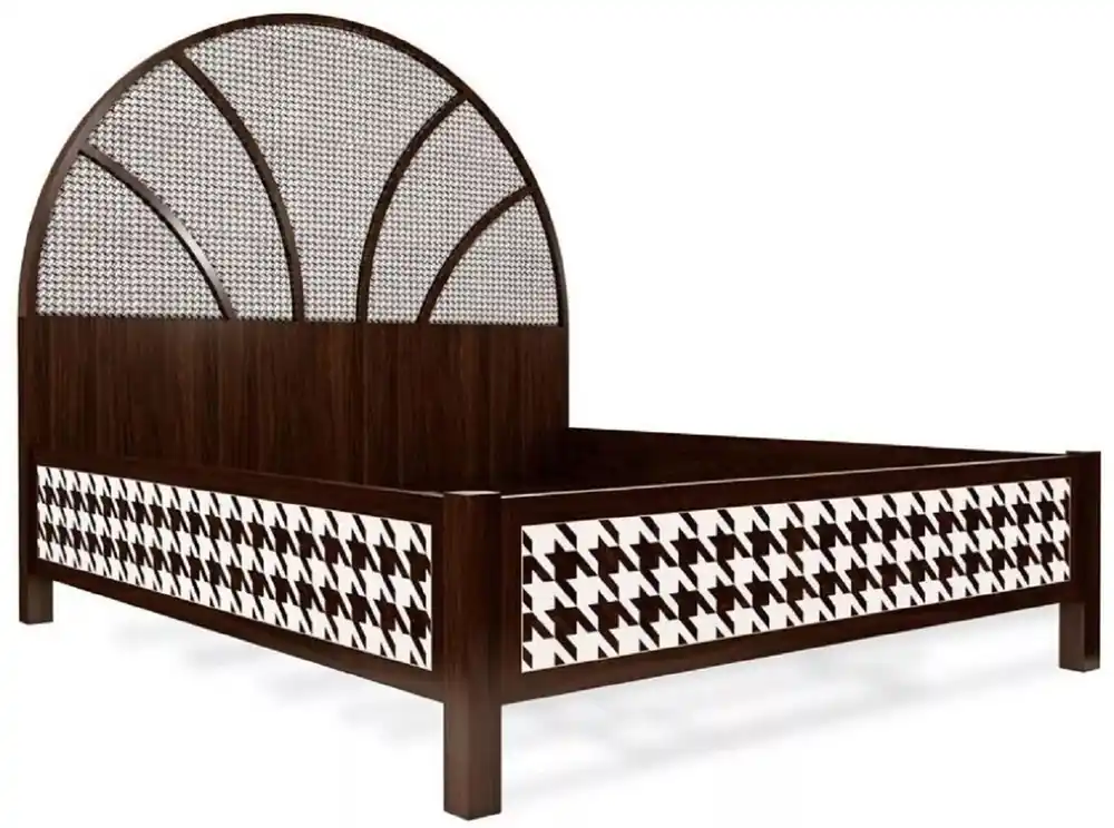 Bestpreis Casa Padrino Luxus Art Deco Doppelbett Dunkelbraun / Weiß 214 x 191 x H. 180 cm - Massivholz Bett - Schlafzimmer Möbel - Hotel Möbel - Art Deco Möbel - Luxus Möbel