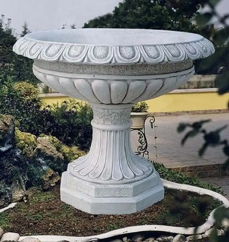 Casa Padrino Luxus Barock Blumentopf Grau Ø 90 x H. 80 cm - Runder Barockstil Pflanzentopf aus hochwertigem Carrara Marmorkies - Barock Garten Deko - Luxus Qualität - Made in Italy Preis Gesenkt