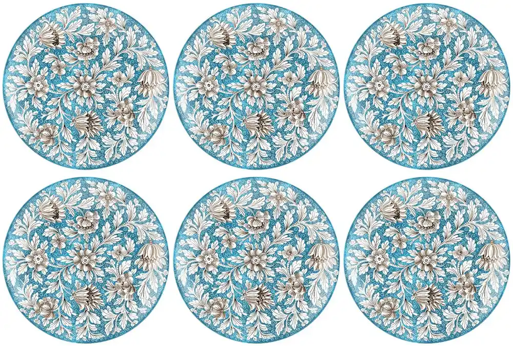 Casa Padrino Luxus Keramik Teller 6er Set Hellblau / Mehrfarbig Ø 40 cm - Handgefertigte & handbemalte Essteller mit Blumendesign - Hotel & Restaurant Accessoires - Luxus Qualität - Made in Italy Solange Der Vorrat Reicht