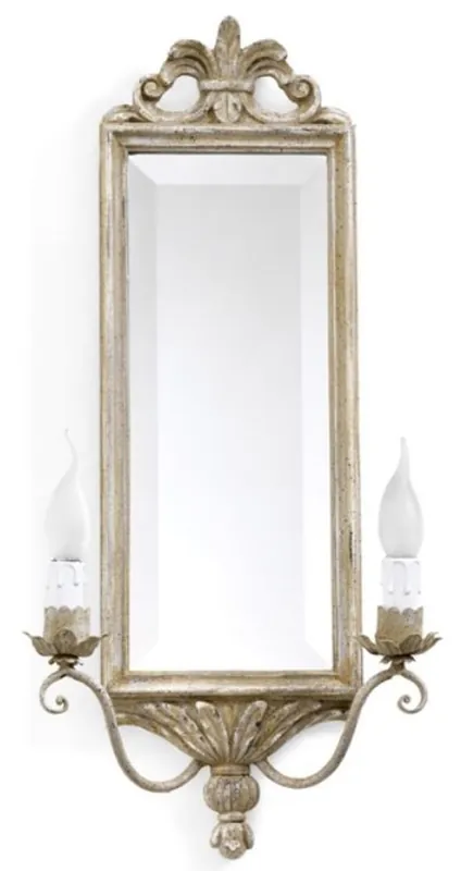 Casa Padrino Luxus Barock Doppel Wandleuchte mit Spiegel Antik Beige 33 x 13 x H. 65 cm - Prunkvolle Wandlampe im Barockstil - Barock Leuchten - Luxus Qualität - Made in Italy Billig