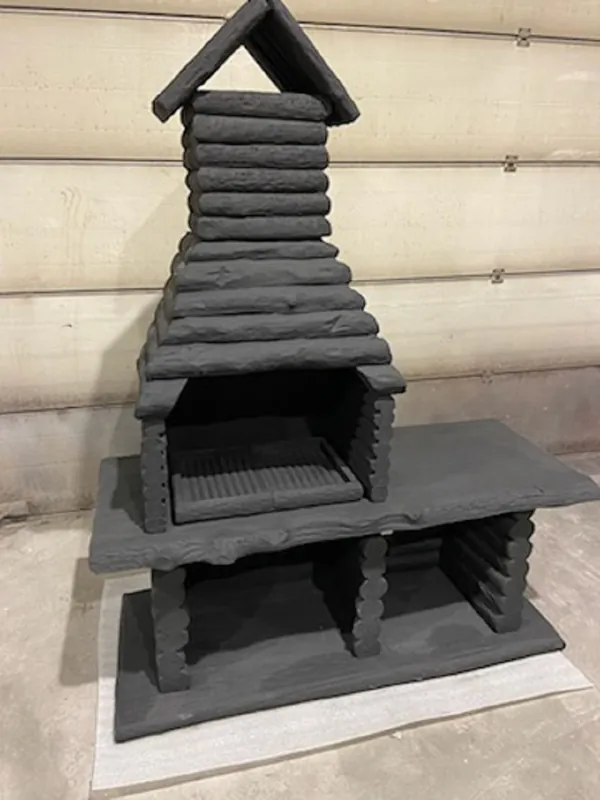 Casa Padrino Luxus Gartengrill Schwarz 162 x 70 x H. 205 cm - Beton Grillkamin in Holzoptik - Luxus Garten Accessoires Garantierte Lieferung