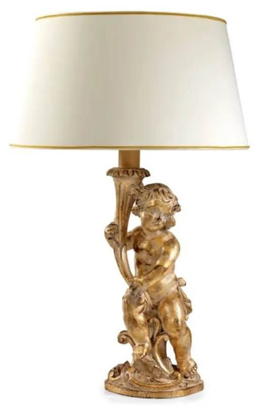 Casa Padrino Luxus Barock Tischleuchte Antik Gold / Weiß-Gold Ø 20 x H. 54,5 cm - Prunkvolle Barockstil Schreibtischleuchte mit Lampenschirm - Luxus Qualität - Made in Italy Nur Heute