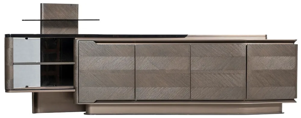 Sonderaktion Casa Padrino Luxus Sideboard Dunkelbraun / Bronze / Schwarz 260,8 x 57,3 x H. 90,3 cm - Massivholz Schrank mit 4 Türen - Hotel Möbel - Luxus Möbel - Luxus Qualität