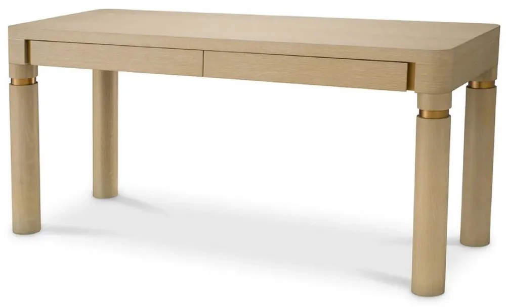Casa Padrino Luxus Schreibtisch mit 2 Schubladen Beige / Messing 160 x 60 x H. 76 cm - Bürotisch - Computertisch - Büro Möbel - Luxus Möbel - Luxus Einrichtung - Büro Einrichtung - Luxus Qualität Rabatt
