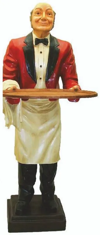 Casa Padrino Luxus XXL Deko Skulptur Buttler Mehrfarbig H. 180 cm - XXL Deko Kellner Figur - Restaurant & Gastronomie Deko Accessoires Solange Der Vorrat Reicht