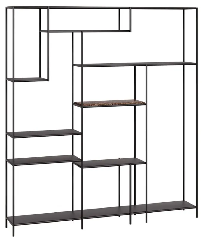 Casa Padrino Luxus Metall Regalschrank mit Marmorplatte Schwarz / Braun 180 cm Top-Preis