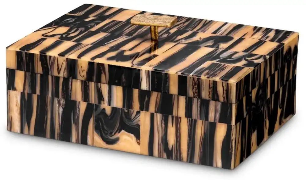 Günstig Casa Padrino Luxus Schmuckkasten Naturfarben / Schwarz / Messing 28 cm