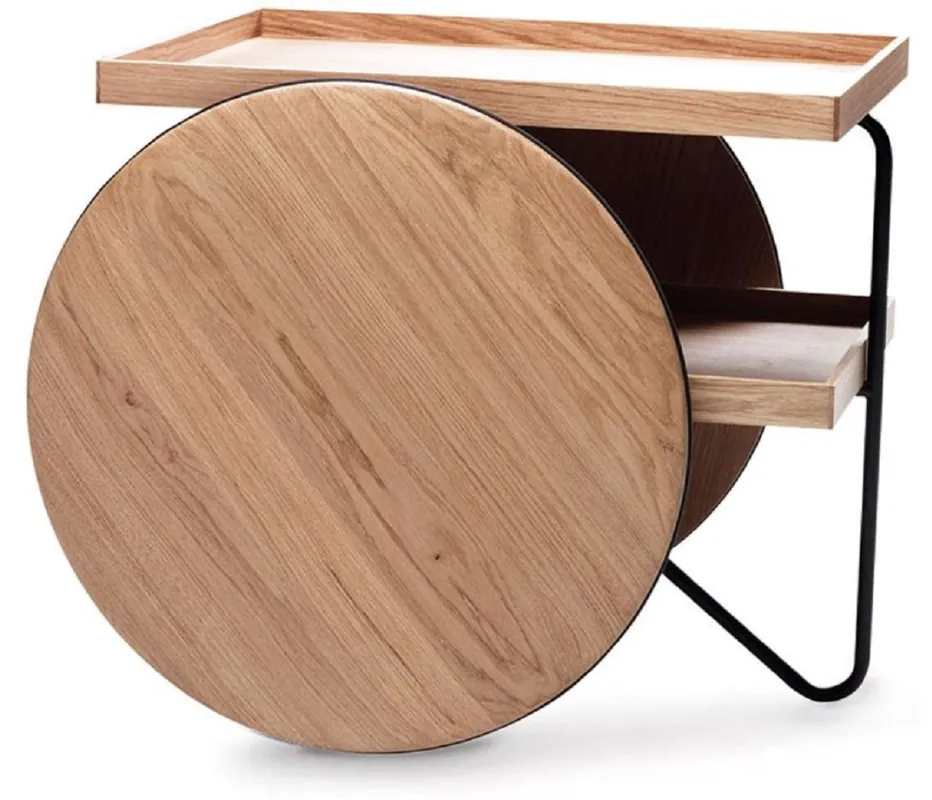 Günstig Casa Padrino Luxus Beistelltisch mit Rädern Naturfarben / Schwarz - Made in Italy
