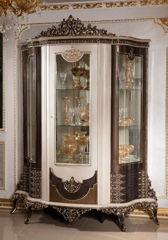 Top-Seller Casa Padrino Luxus Barock Vitrine mit Tür Creme / Dunkelbraun / Gold