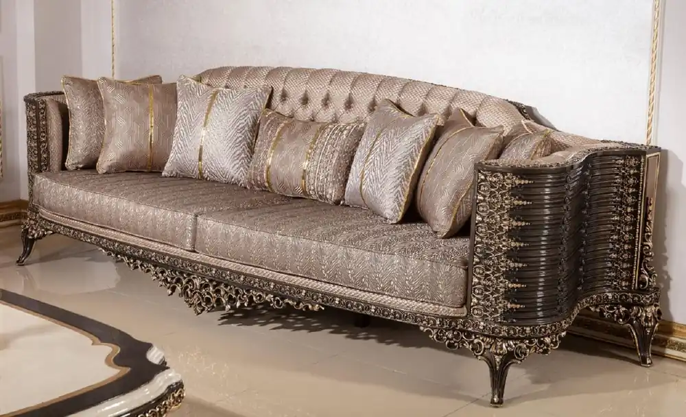 Zertifiziert Casa Padrino Luxus Barock Sofa Grau / Dunkelbraun / Gold 282 cm