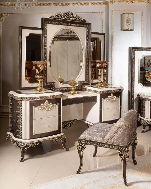 Casa Padrino Luxus Barock Schminkkommode mit Spiegel und Hocker Preisknaller