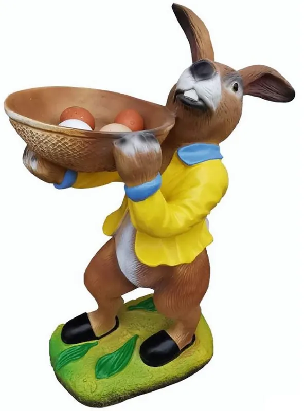 Zertifiziert Casa Padrino Osterdeko Figur Hase mit Schüssel Mehrfarbig H. 67 cm