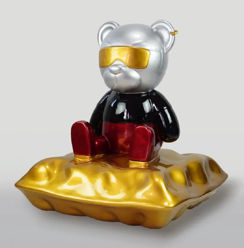 Casa Padrino XXL Deko Figur Teddybär mit Kissen Mehrfarbig H. 100 cm Preisknaller