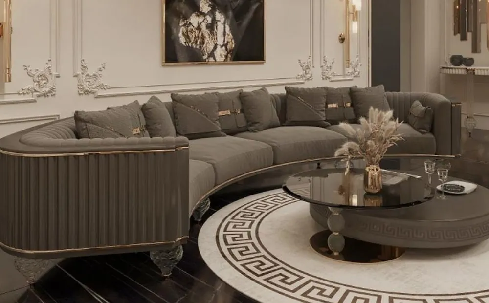 Direktkauf Casa Padrino Luxus Art Deco 4er Sofa Dunkelgrau / Gold 400 cm