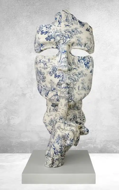 Casa Padrino XXL Deko Skulptur Creme / Blau / Grau H. 180 cm Versand Am Gleichen Tag