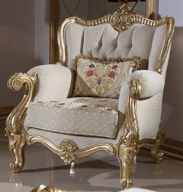 Casa Padrino Luxus Barock Wohnzimmer Sessel Grau / Mehrfarbig / Gold Bestpreis