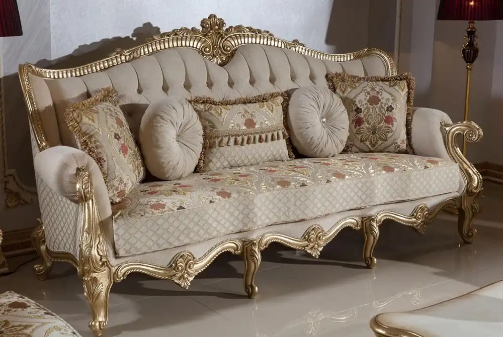 Bestseller Casa Padrino Luxus Barock Sofa Grau / Mehrfarbig / Gold 245 cm