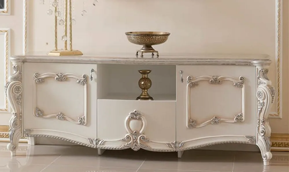 Knallerangebot Casa Padrino Luxus Barock TV Schrank Weiß / Creme / Silber 190 cm