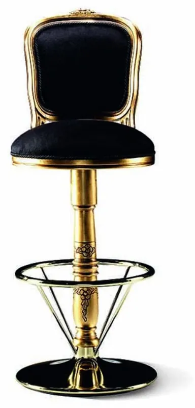 Echt Casa Padrino Luxus Barock Barstuhl Schwarz / Gold / Messing - Made in Italy