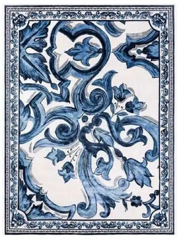 Bestseller Casa Padrino Luxus Barock Wohnzimmer Wollteppich Weiß / Blau - Verschiedene Größen