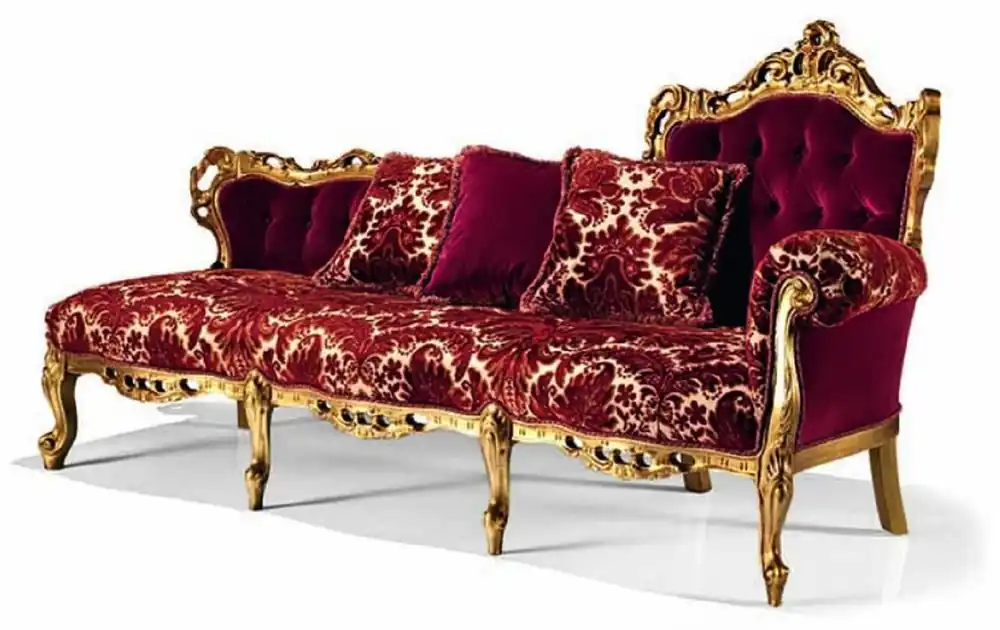Casa Padrino Luxus Barock Chaiselongue Bordeauxrot / Gold 202 cm - Made in Italy Geprüft