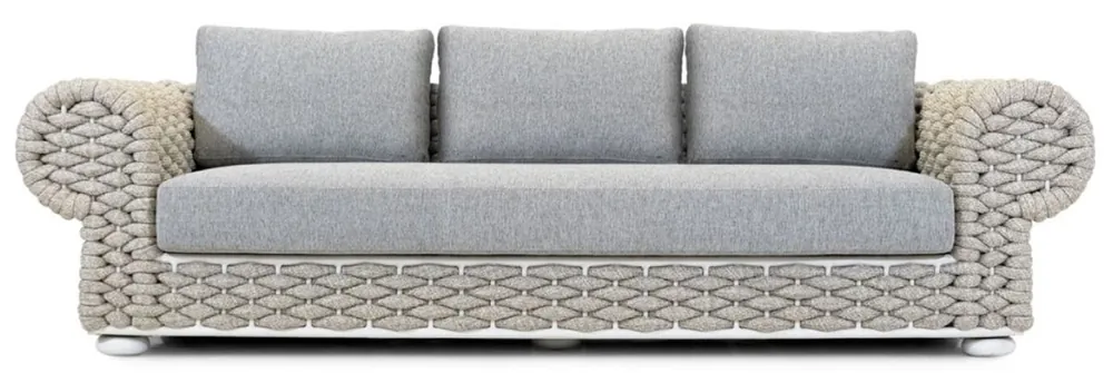 Casa Padrino Luxus 3er Gartensofa Grau / Beige / Weiß 258 cm Super-Preis