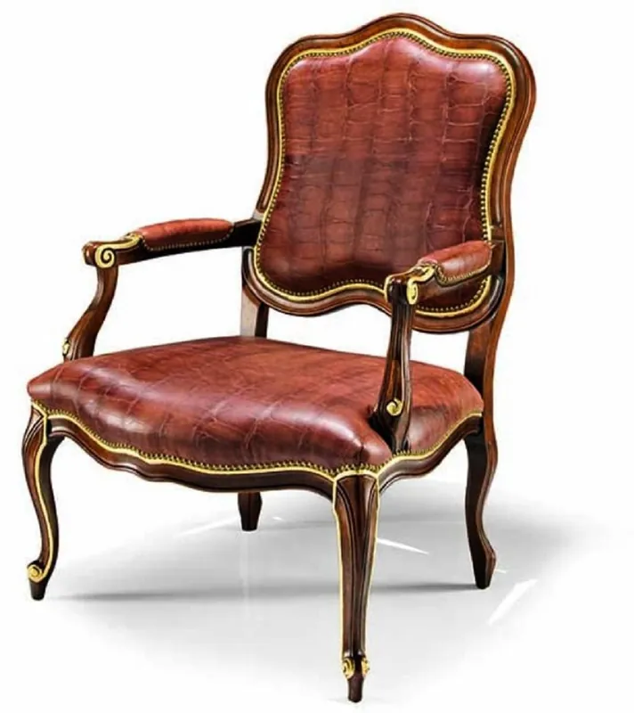 Casa Padrino Luxus Barock Echtleder Sessel Braun / Gold - Made in Italy Ausverkauf
