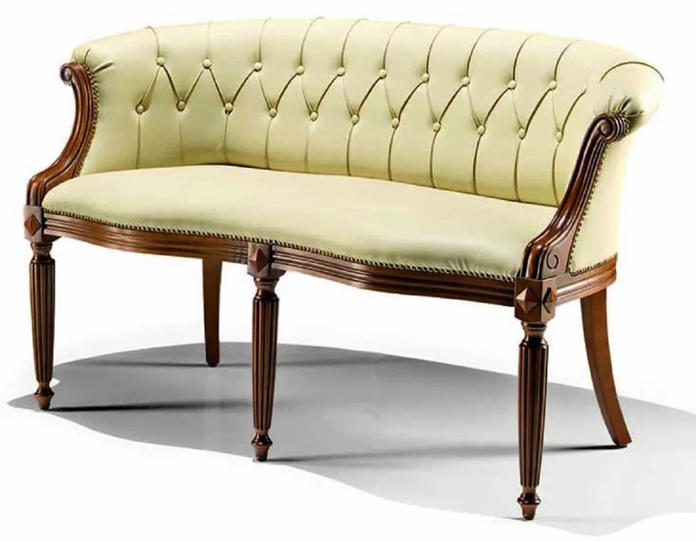 Schneller Versand Casa Padrino Luxus Barock Echtleder Sofa Creme / Braun 136 cm - Made in Italy