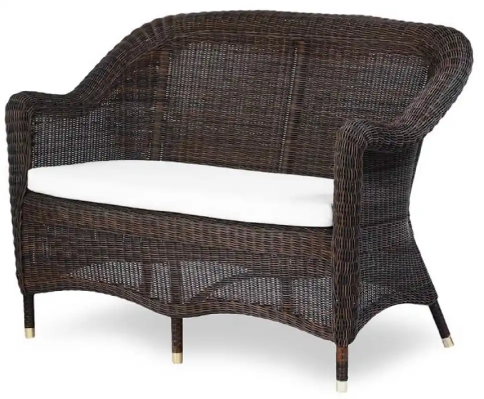 Casa Padrino Luxus 2er Gartensofa Dunkelbraun / Weiß 140 cm Zertifiziert