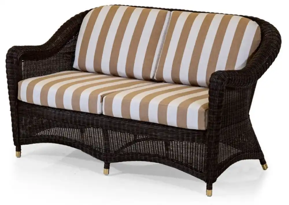 Markenware Casa Padrino Luxus 2er Gartensofa Dunkelbraun / Weiß / Braun 140 cm